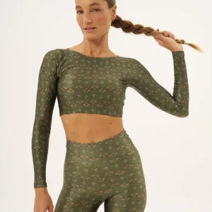 Top cropped manga longa Paisley