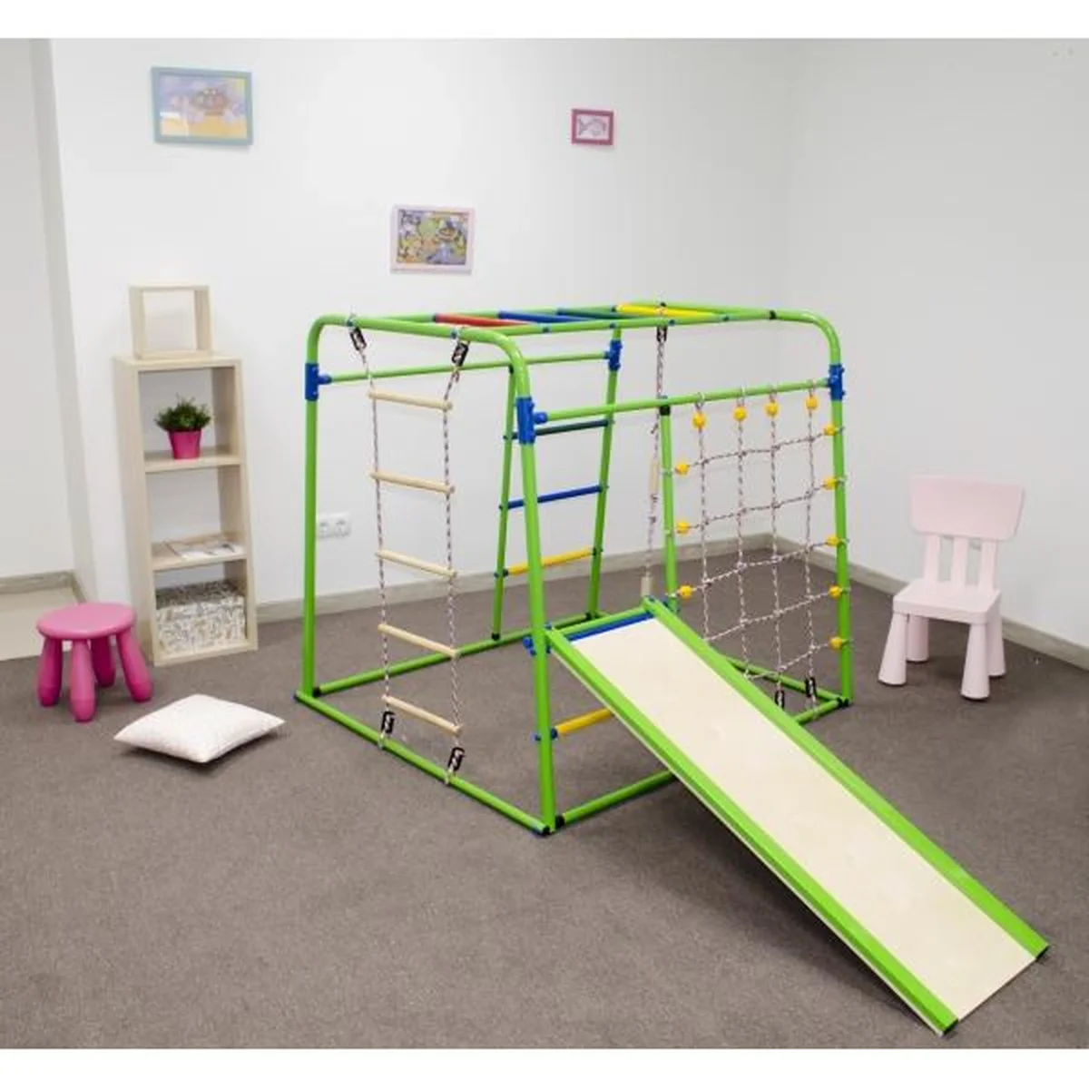 Ginásio de Chão para Crianças com Escada, Baloiço e Escorrega START BABY PLUS1 123*133*120 cm Branco-Arco-íris - Image 5